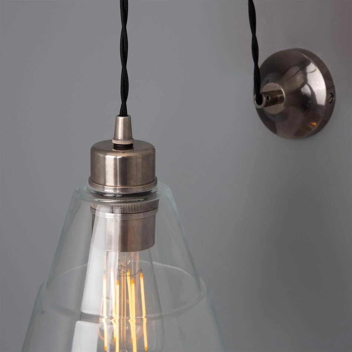 Rigale Industrial Pulley Wall Light with Stepped Glass Lamp Shade