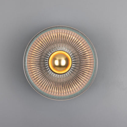 Eclipse Brass and Holophane Glass Dish Wall Light