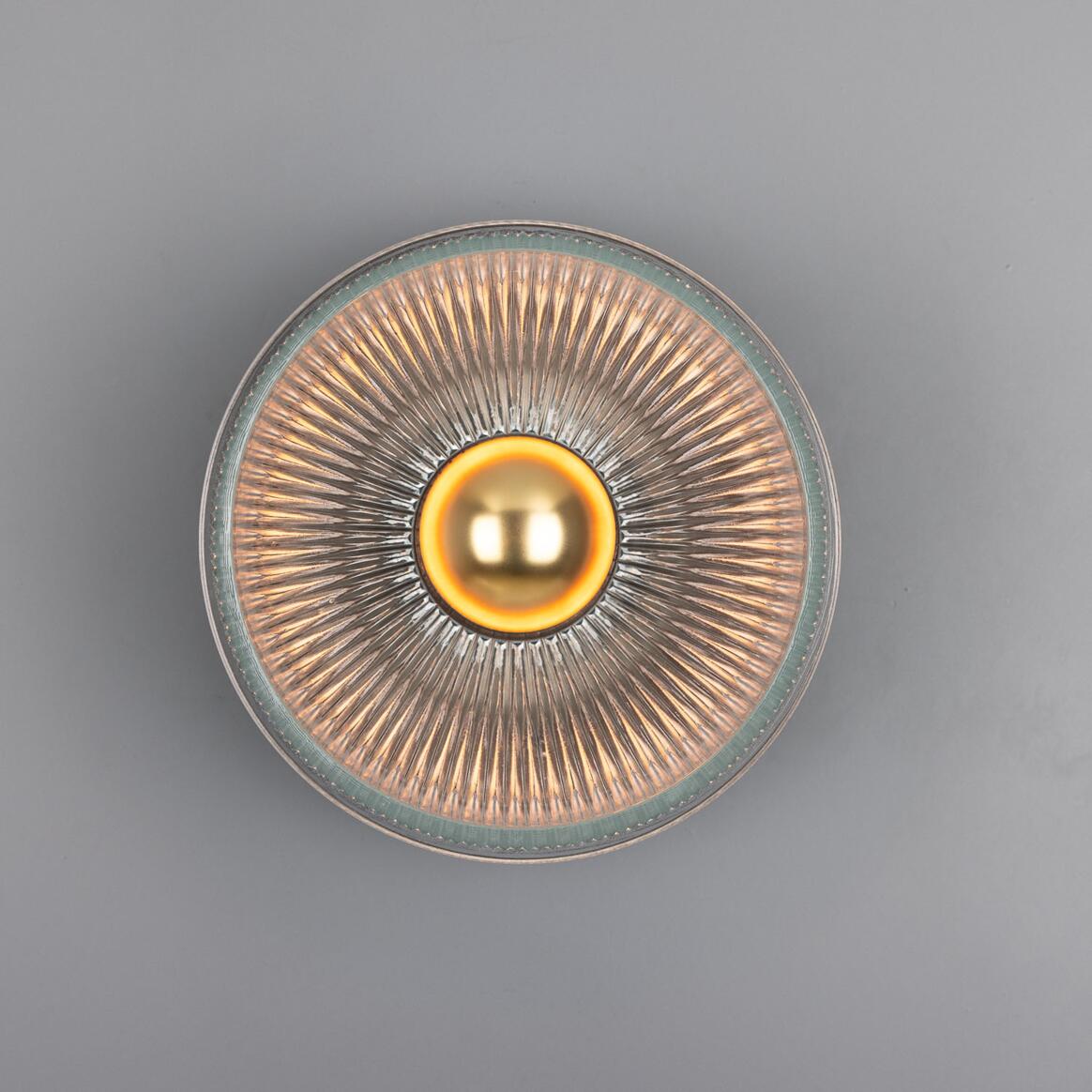 Eclipse Brass and Holophane Glass Dish Wall Light