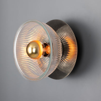 Eclipse Brass and Holophane Glass Dish Wall Light