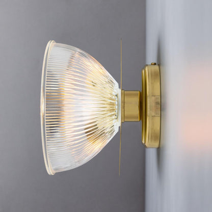 Eclipse Brass and Holophane Glass Dish Wall Light