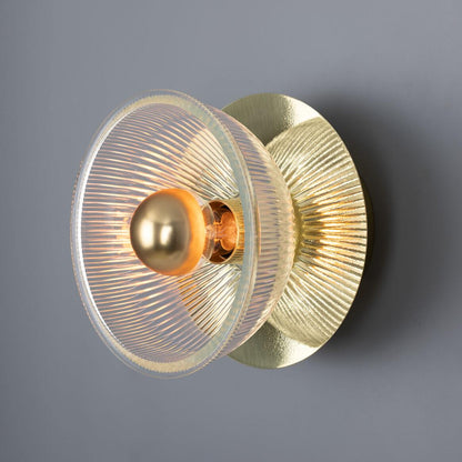 Eclipse Brass and Holophane Glass Dish Wall Light