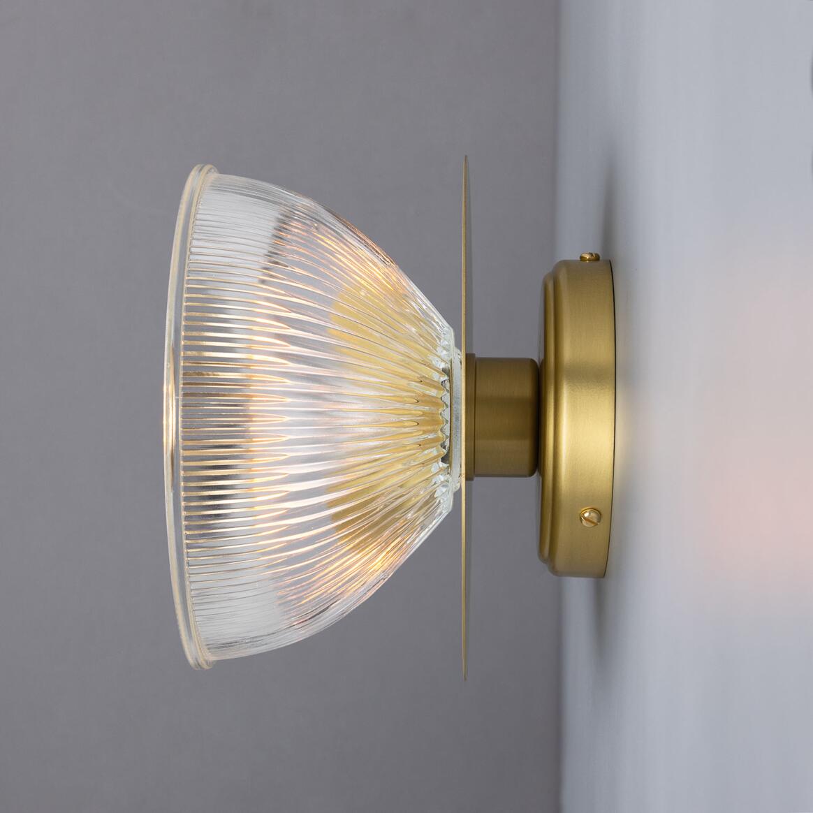 Eclipse Brass and Holophane Glass Dish Wall Light