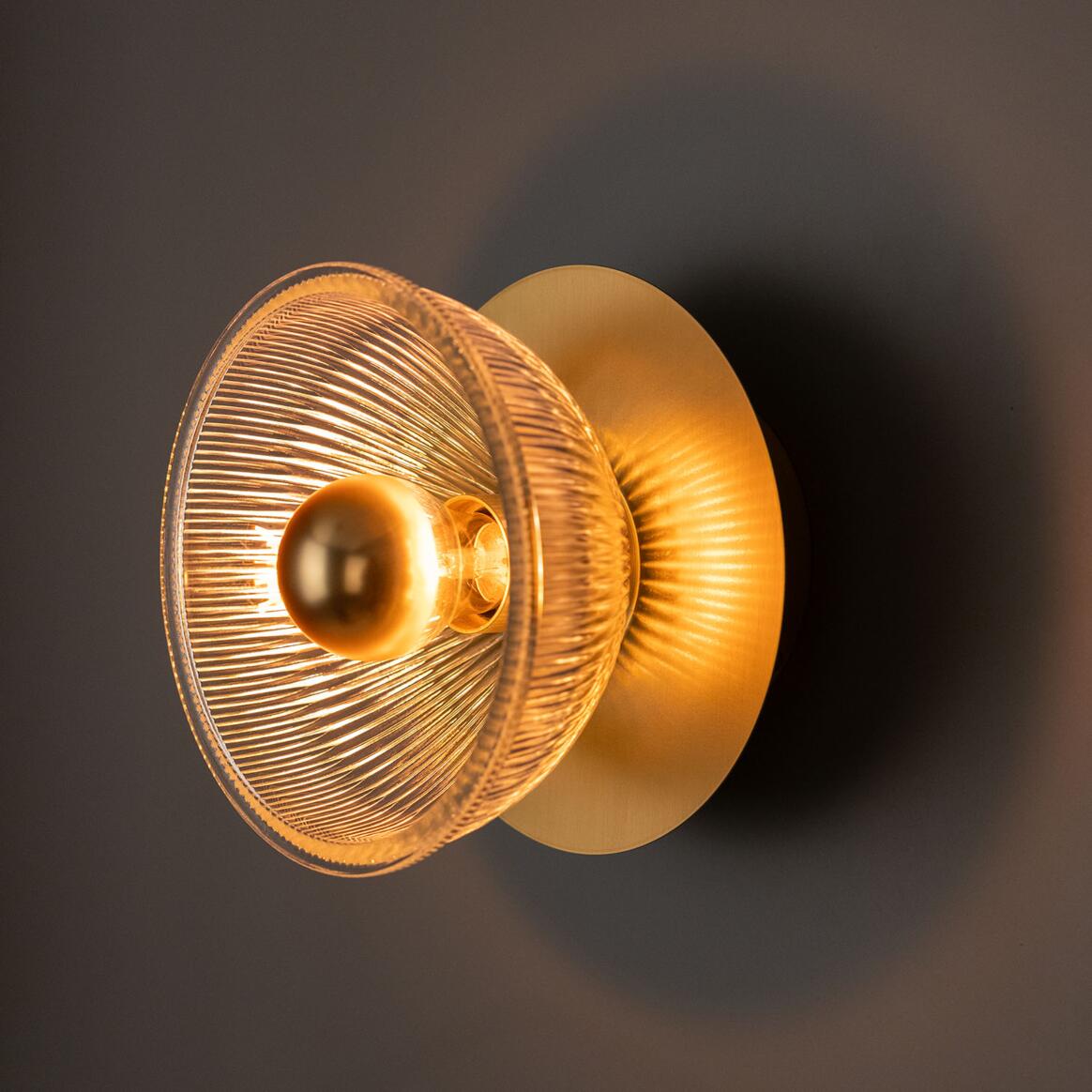 Eclipse Brass and Holophane Glass Dish Wall Light