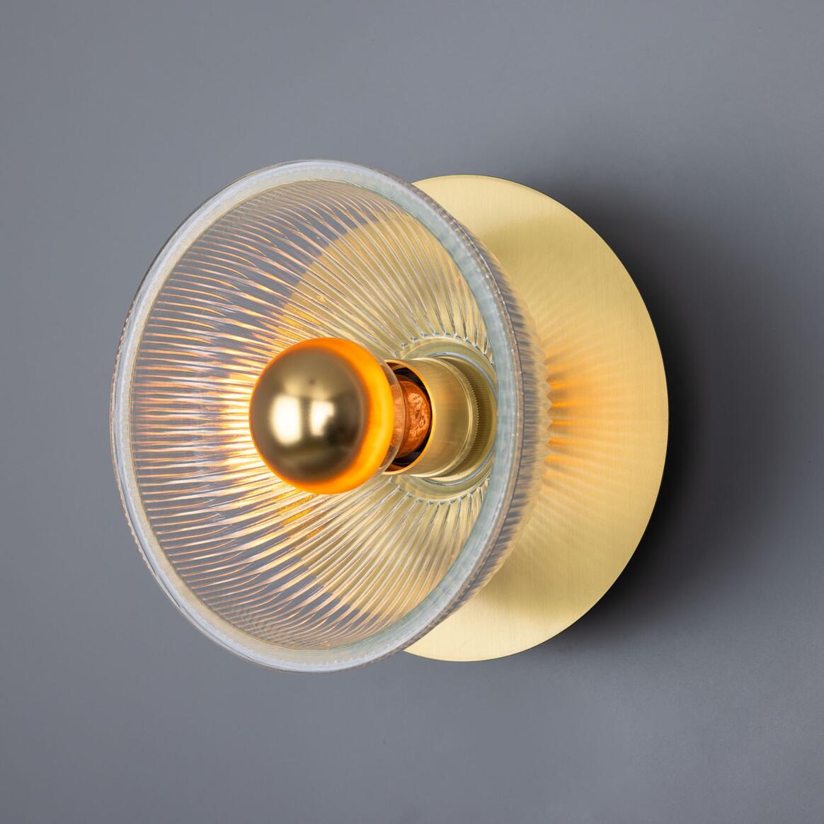 Eclipse Brass and Holophane Glass Dish Wall Light