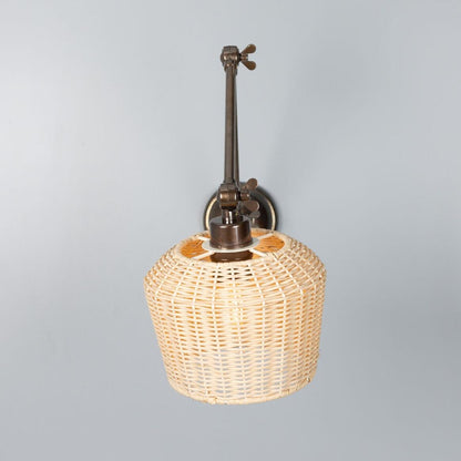 Manila Adjustable Arm Wall Light with Small Rattan Shade