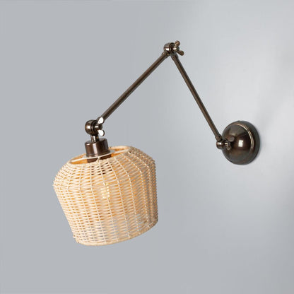 Manila Adjustable Arm Wall Light with Small Rattan Shade