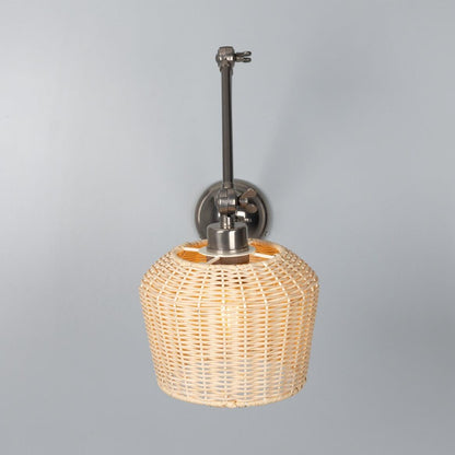 Manila Adjustable Arm Wall Light with Small Rattan Shade