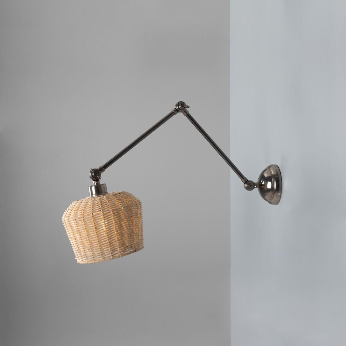 Manila Adjustable Arm Wall Light with Small Rattan Shade