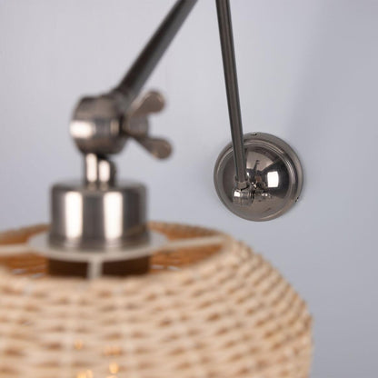 Manila Adjustable Arm Wall Light with Small Rattan Shade