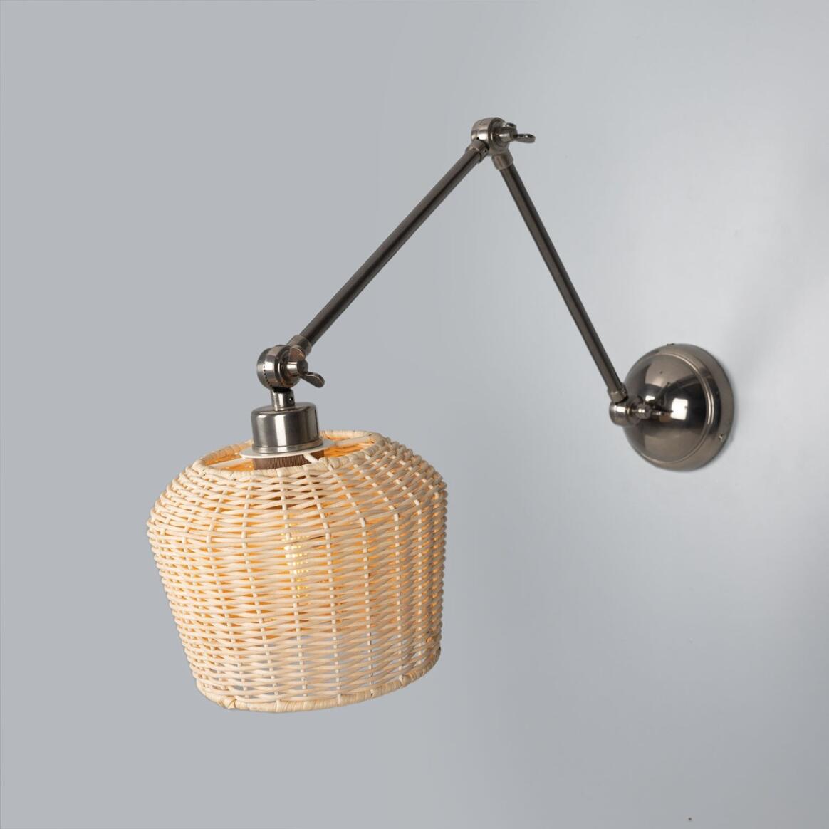 Manila Adjustable Arm Wall Light with Small Rattan Shade