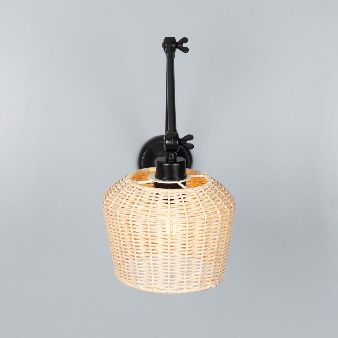 Manila Adjustable Arm Wall Light with Small Rattan Shade