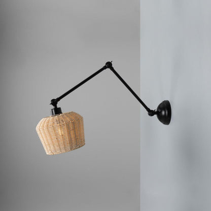 Manila Adjustable Arm Wall Light with Small Rattan Shade