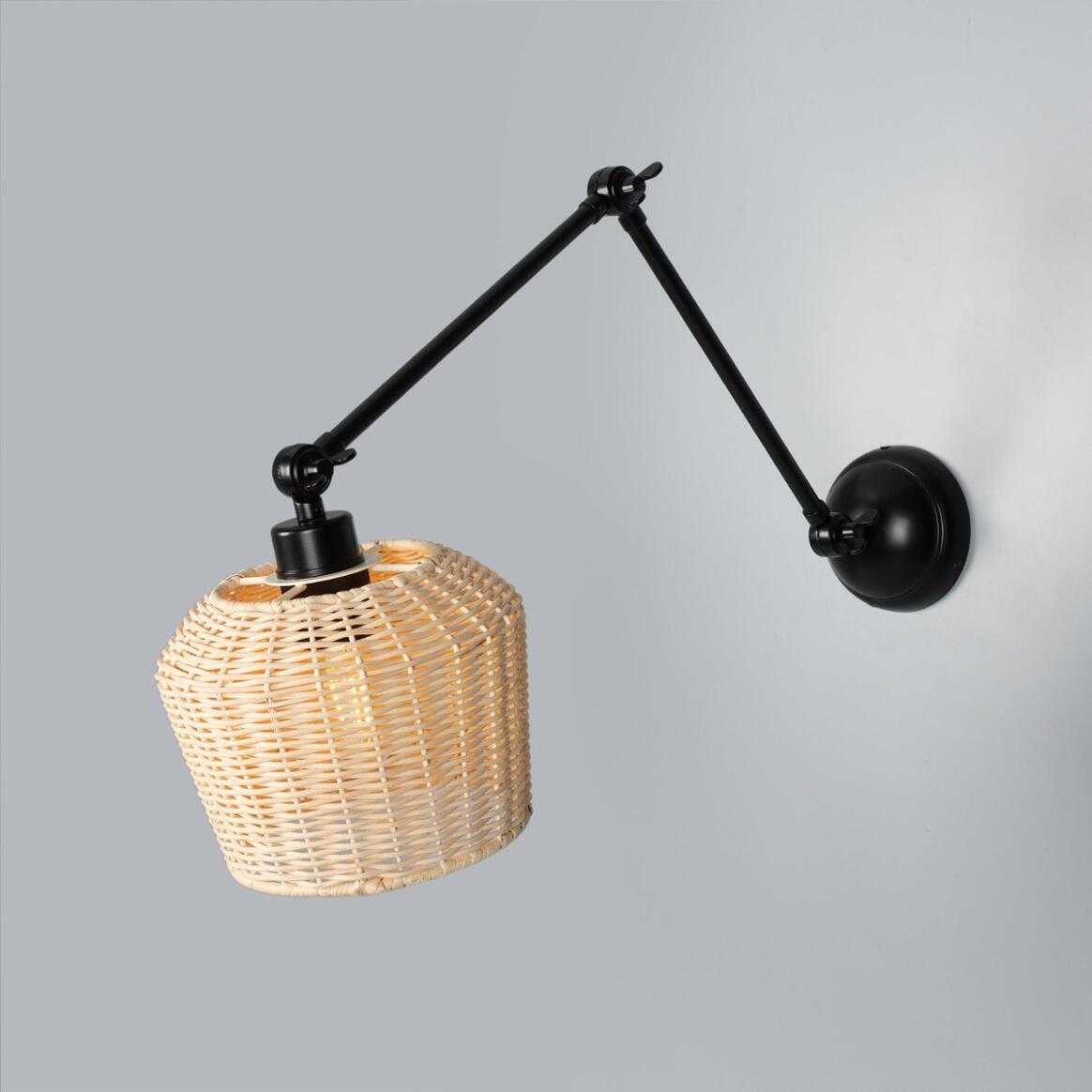 Manila Adjustable Arm Wall Light with Small Rattan Shade