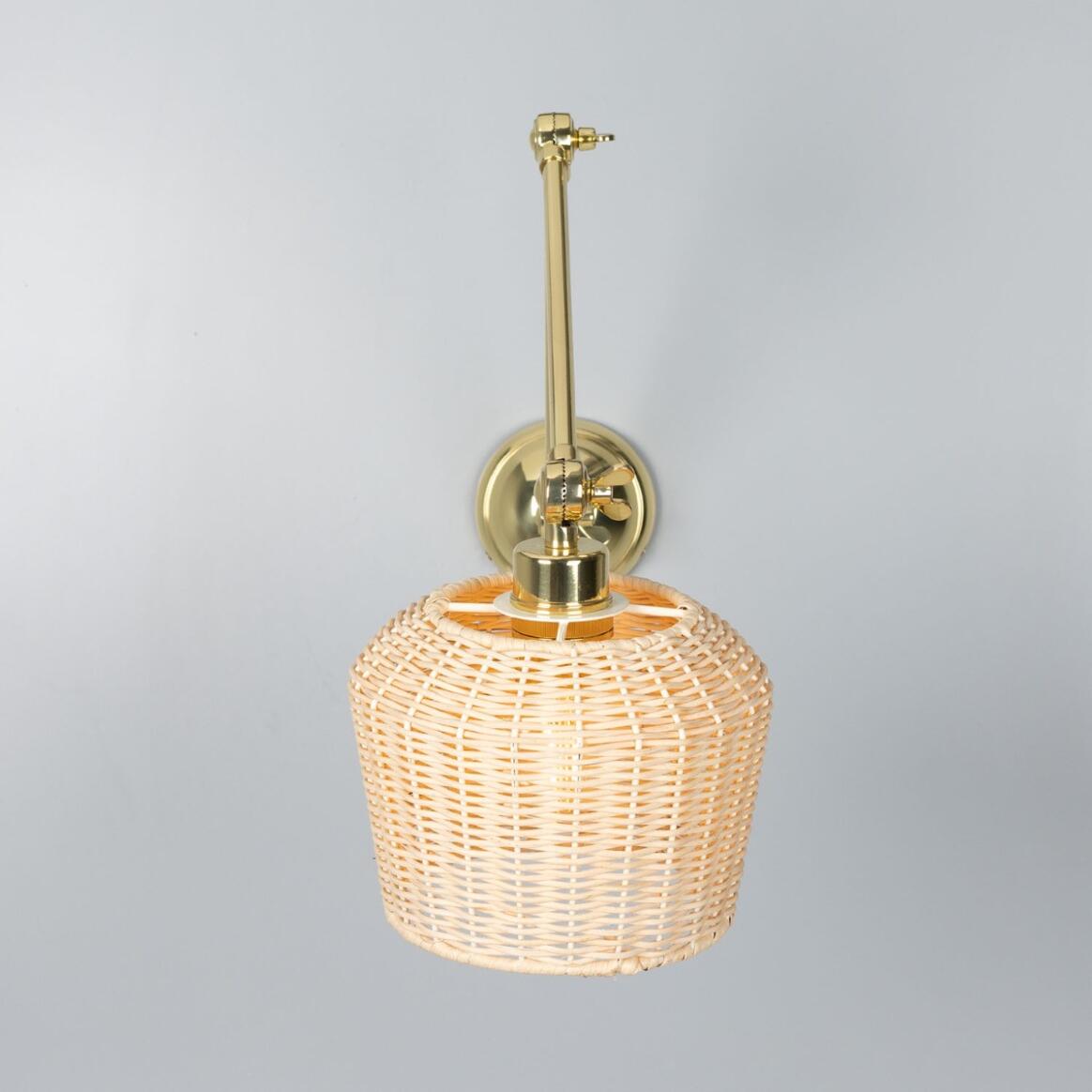 Manila Adjustable Arm Wall Light with Small Rattan Shade