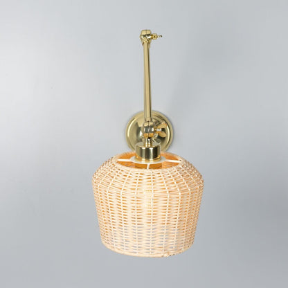 Manila Adjustable Arm Wall Light with Small Rattan Shade