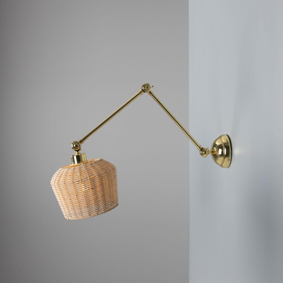 Manila Adjustable Arm Wall Light with Small Rattan Shade