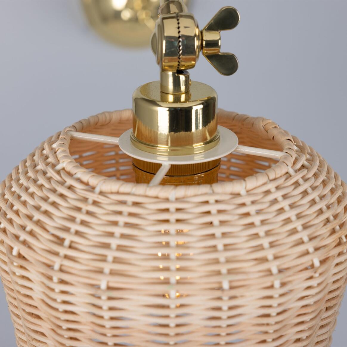 Manila Adjustable Arm Wall Light with Small Rattan Shade