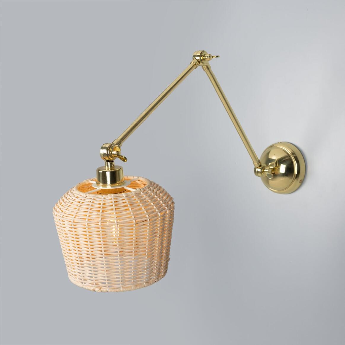 Manila Adjustable Arm Wall Light with Small Rattan Shade