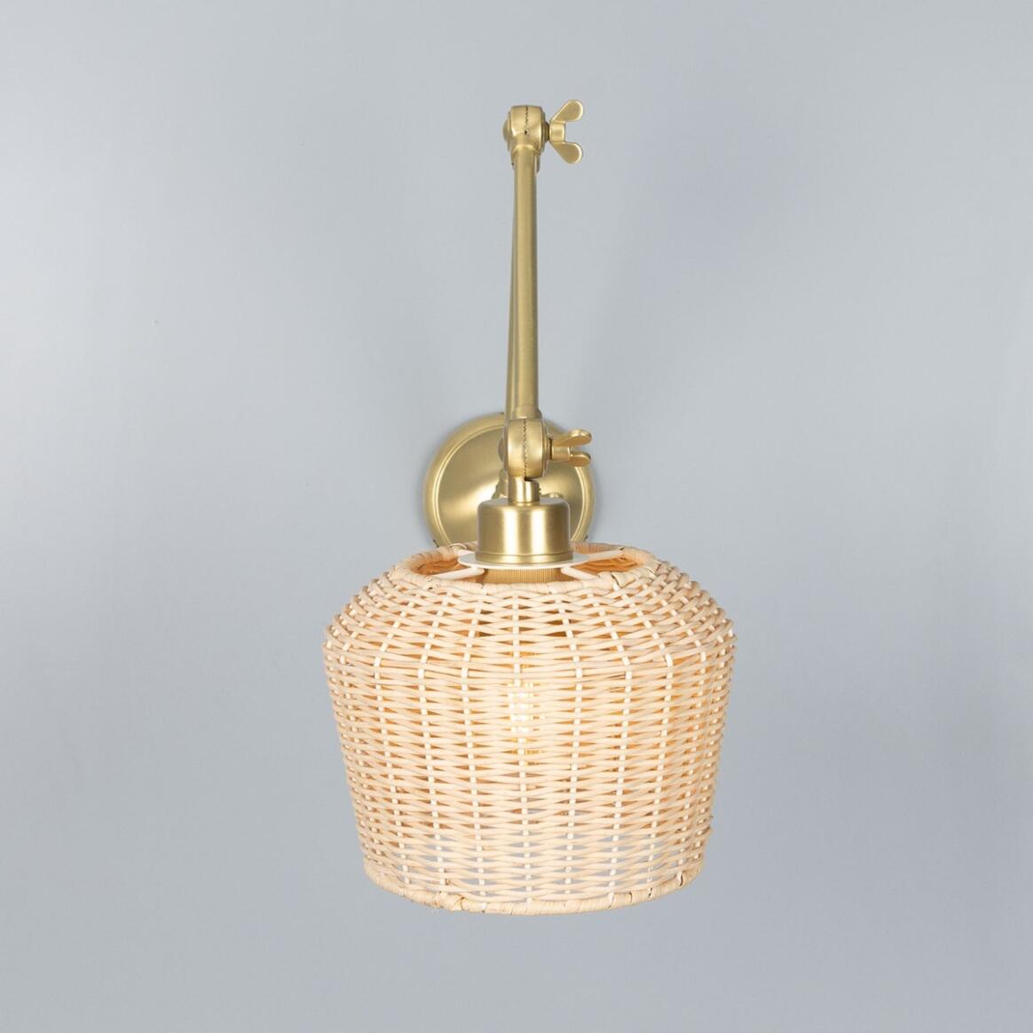 Manila Adjustable Arm Wall Light with Small Rattan Shade