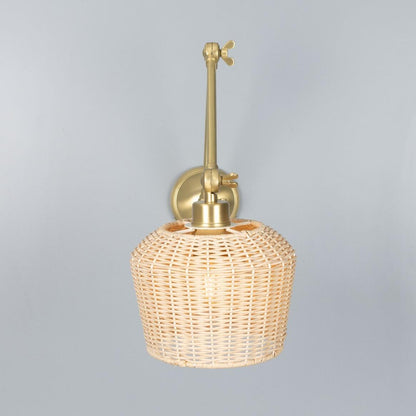 Manila Adjustable Arm Wall Light with Small Rattan Shade