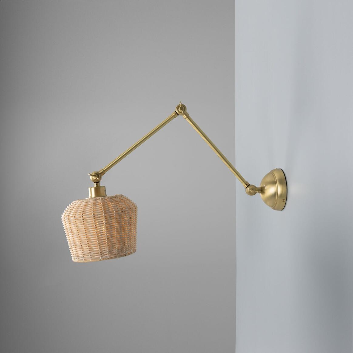 Manila Adjustable Arm Wall Light with Small Rattan Shade