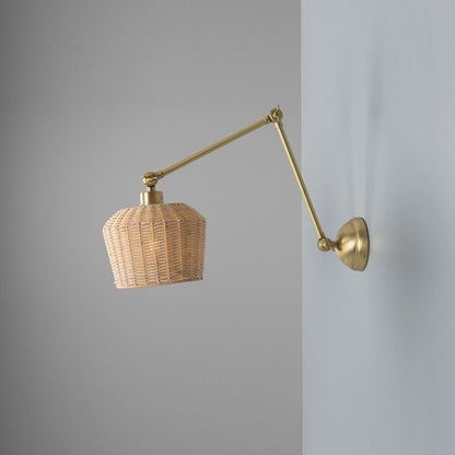 Manila Adjustable Arm Wall Light with Small Rattan Shade