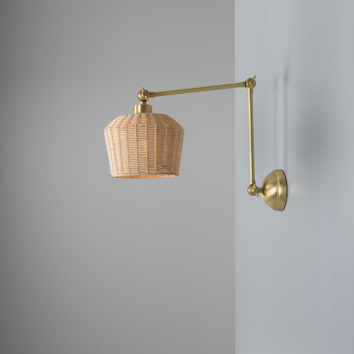 Manila Adjustable Arm Wall Light with Small Rattan Shade