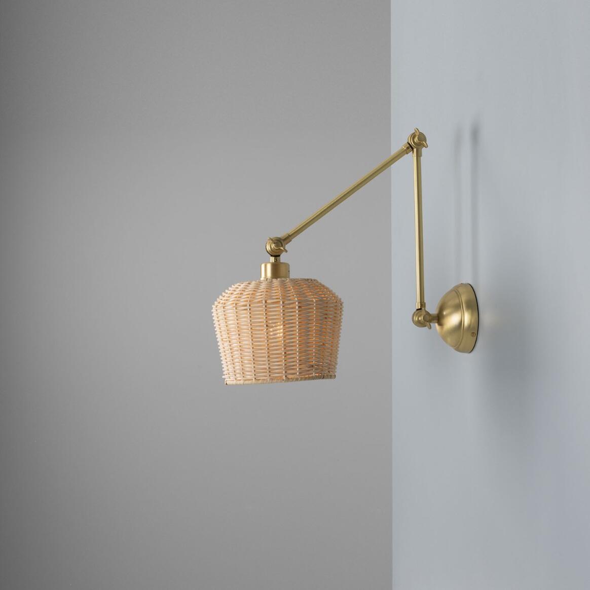 Manila Adjustable Arm Wall Light with Small Rattan Shade