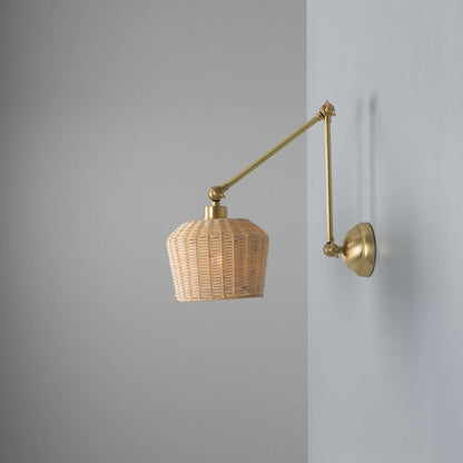 Manila Adjustable Arm Wall Light with Small Rattan Shade