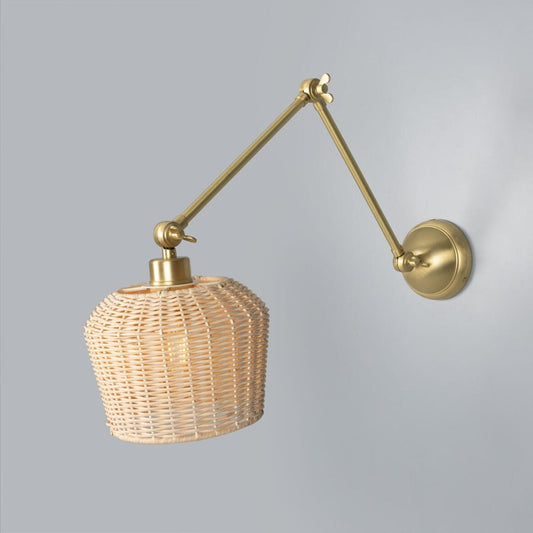 Manila Adjustable Arm Wall Light with Small Rattan Shade