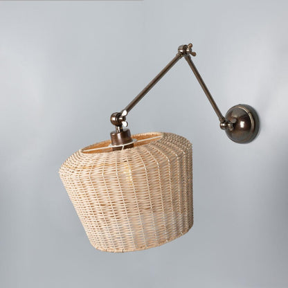 Manila Adjustable Arm Wall Light with Large Rattan Shade