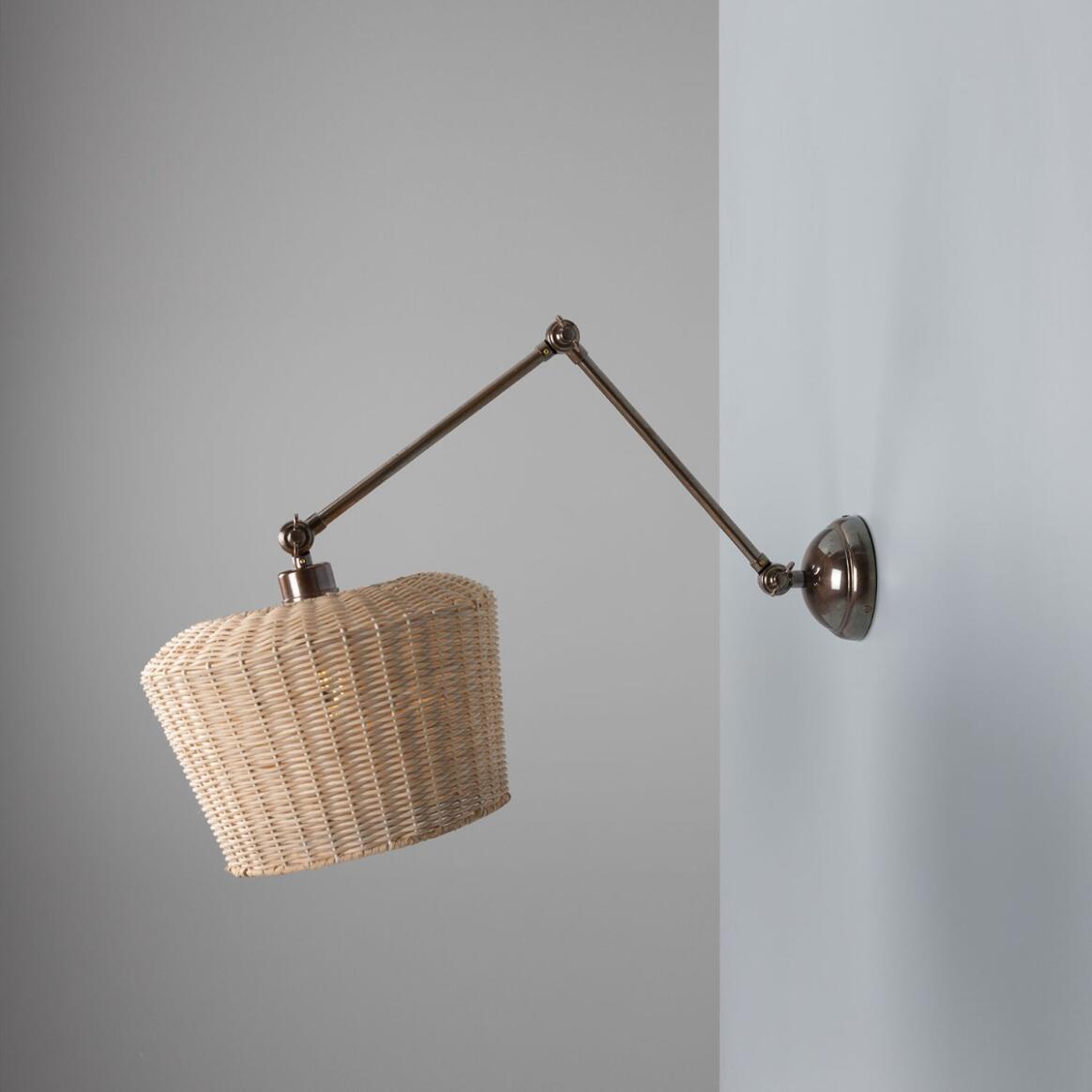 Manila Adjustable Arm Wall Light with Large Rattan Shade