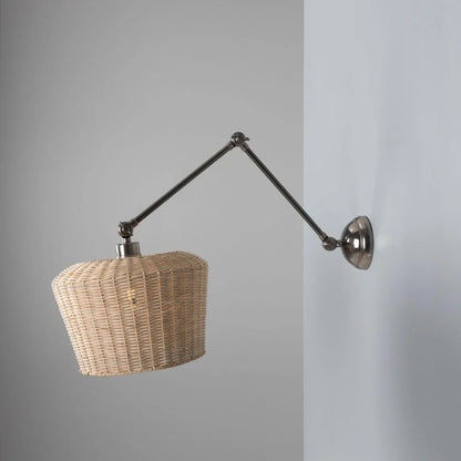 Manila Adjustable Arm Wall Light with Large Rattan Shade