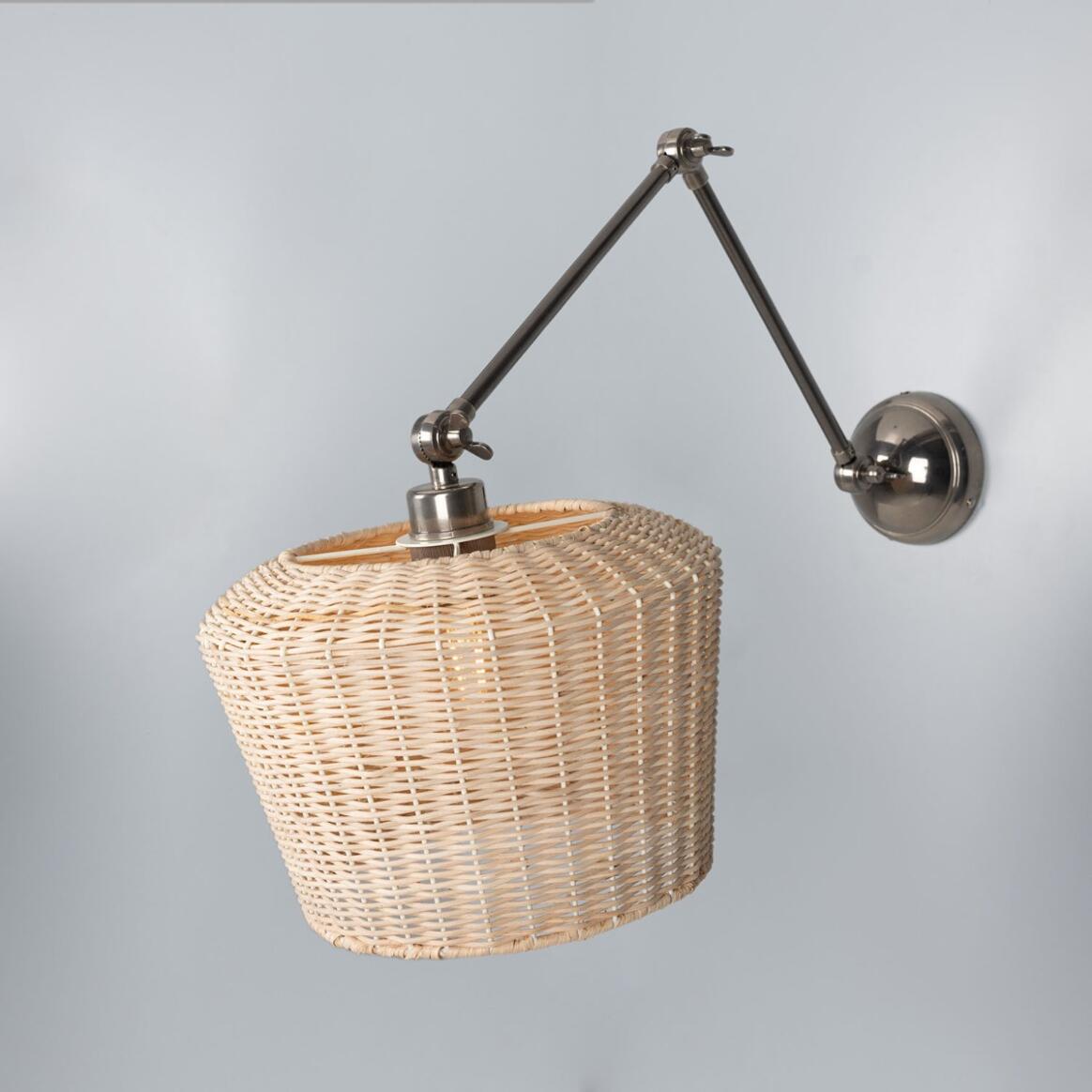 Manila Adjustable Arm Wall Light with Large Rattan Shade