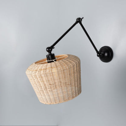 Manila Adjustable Arm Wall Light with Large Rattan Shade