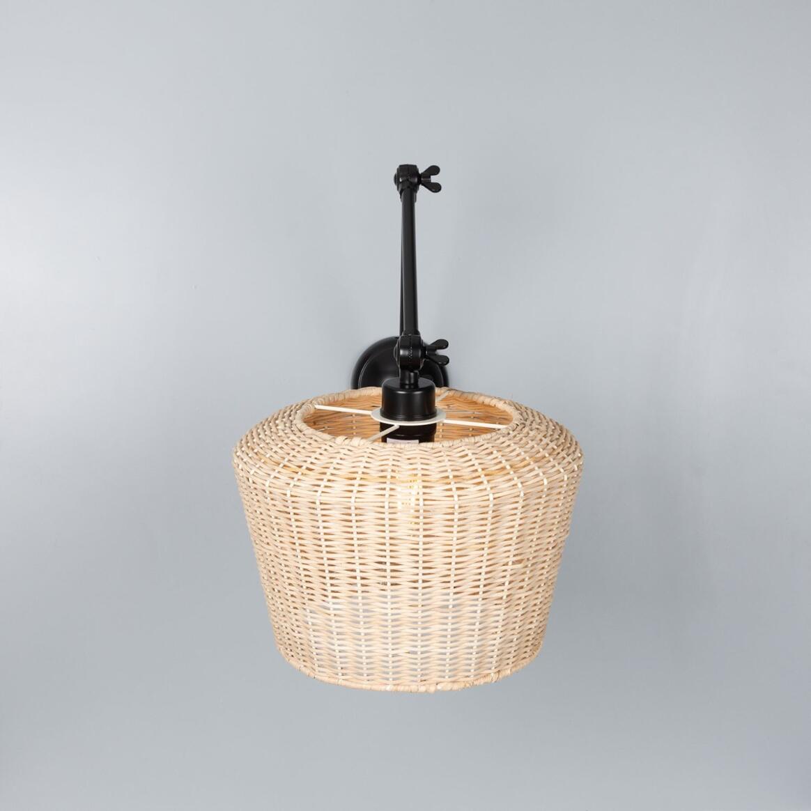 Manila Adjustable Arm Wall Light with Large Rattan Shade