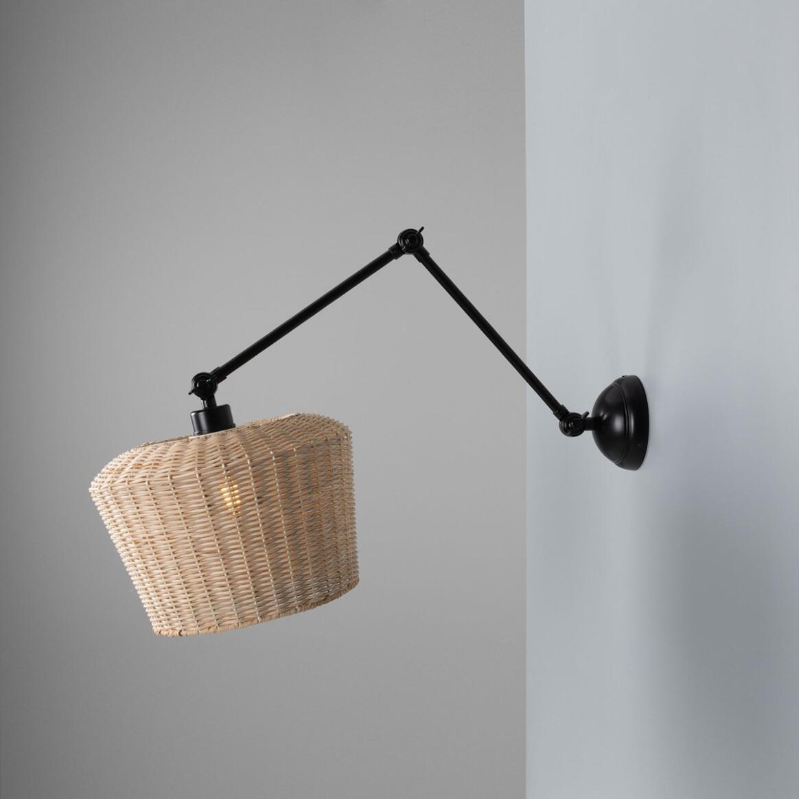 Manila Adjustable Arm Wall Light with Large Rattan Shade