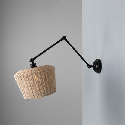 Manila Adjustable Arm Wall Light with Large Rattan Shade