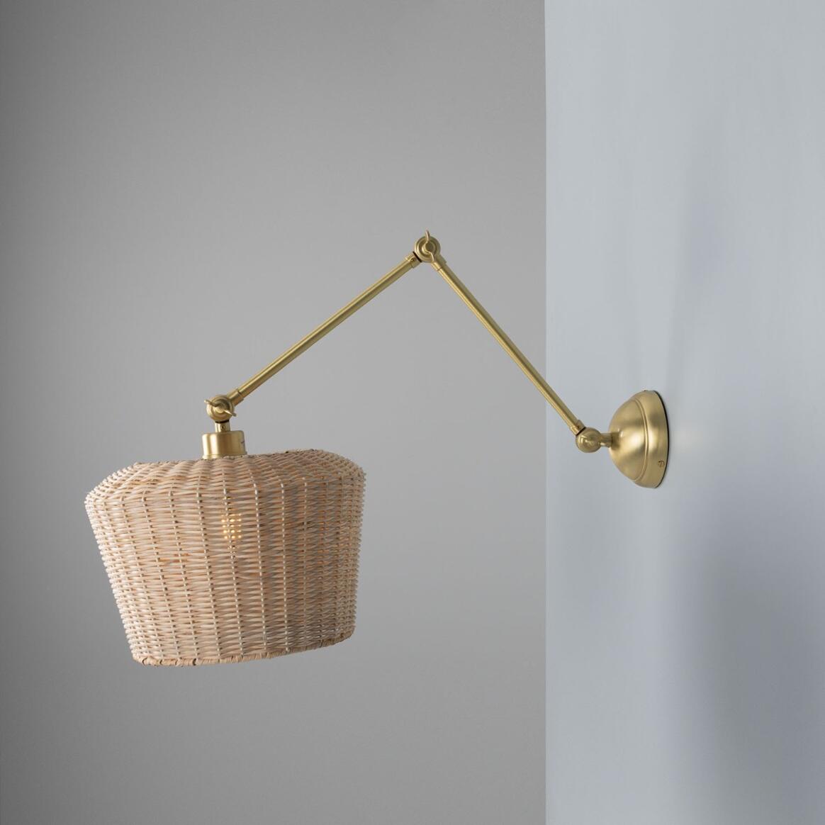 Manila Adjustable Arm Wall Light with Large Rattan Shade