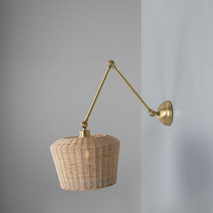 Manila Adjustable Arm Wall Light with Large Rattan Shade