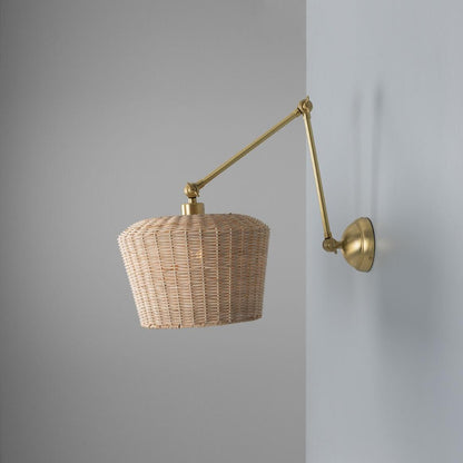 Manila Adjustable Arm Wall Light with Large Rattan Shade