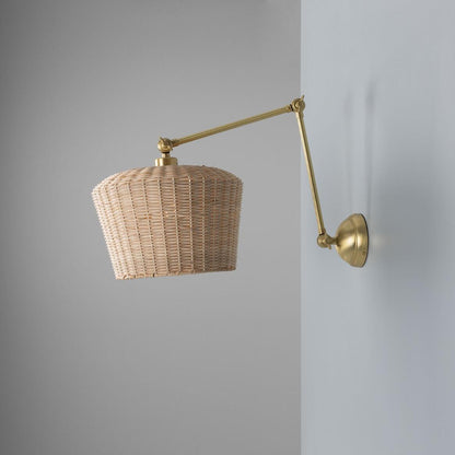 Manila Adjustable Arm Wall Light with Large Rattan Shade