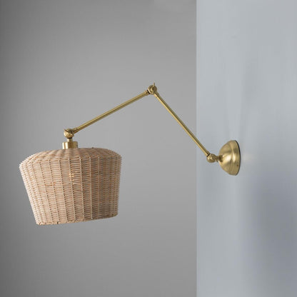 Manila Adjustable Arm Wall Light with Large Rattan Shade