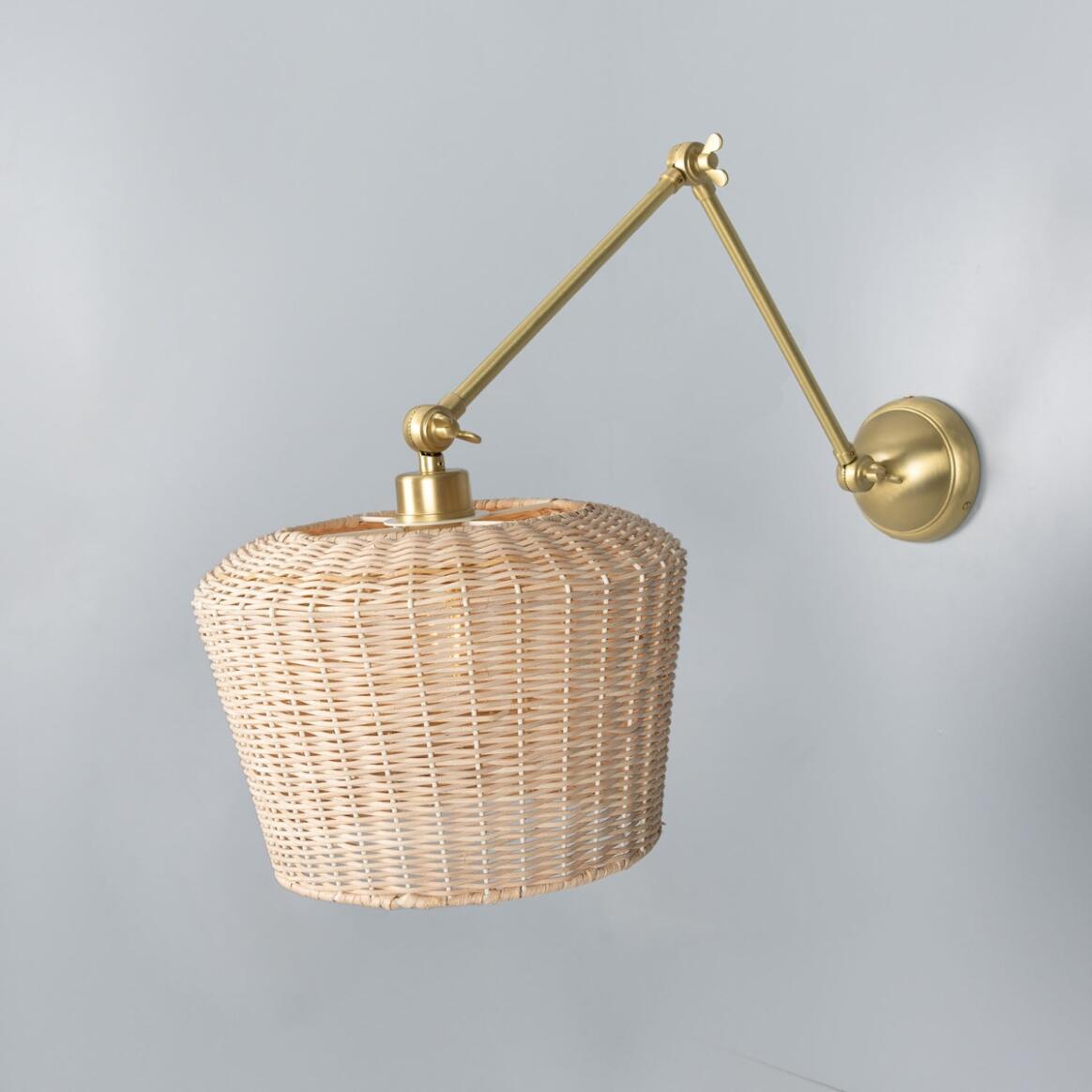 Manila Adjustable Arm Wall Light with Large Rattan Shade